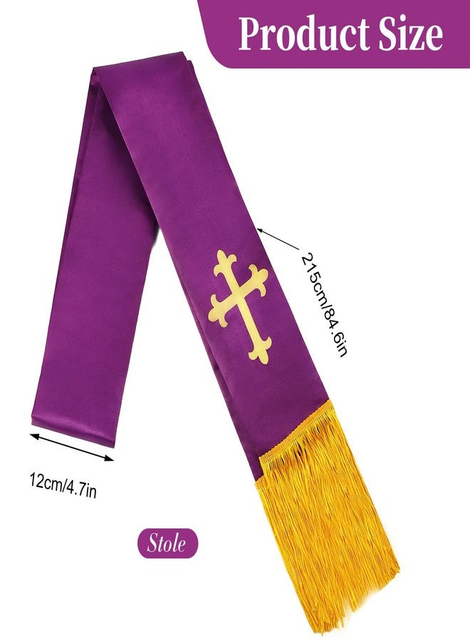 Brilucky Clergy Stole for Men Church Supplies,Choir Stole with Cross for Wedding Officiant Priest Robe Accessories,Baptism Catholic Church Priest Mass Stoles Accessories,Purple Cloth for Easter Cross - Image 2